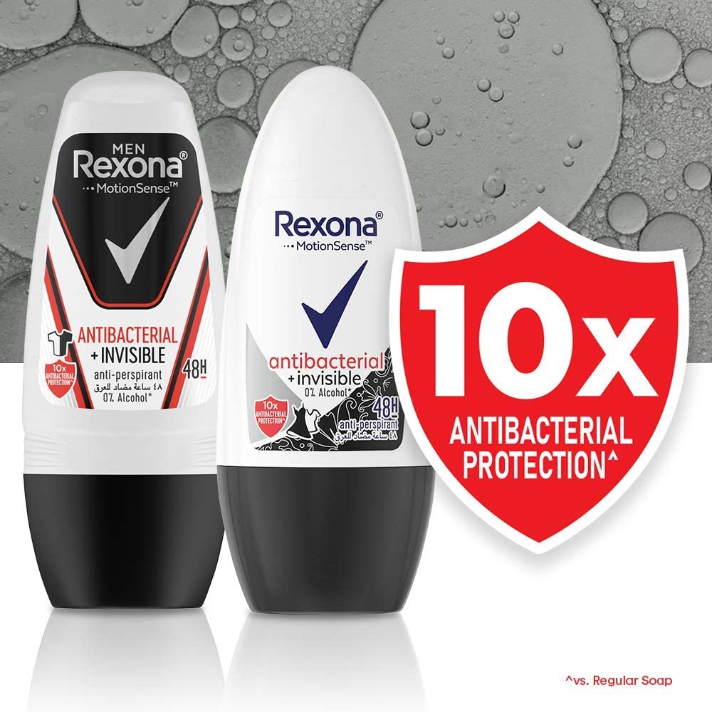 Rexona Antiperspirant Roll-on Antibacterial Invisible For Men, 50ml
