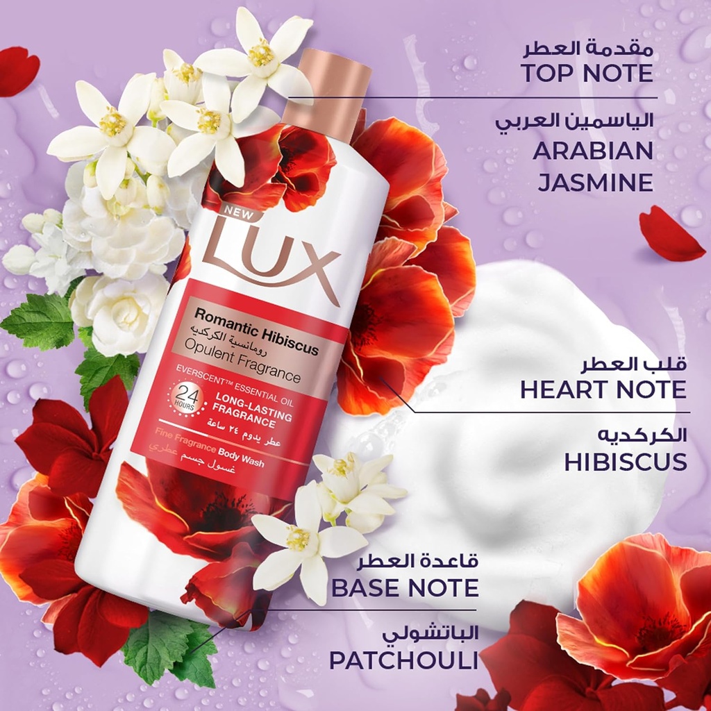Lux Perfumed Body Wash Romantic Hibiscus For 24 Hours Long Lasting Fragrance, 700ml