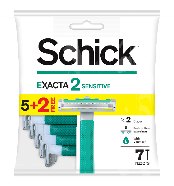 Check Exacta 2 Razors for Men for Sensitive Skin 2 Blades with Vitamin E 5+2 Razors