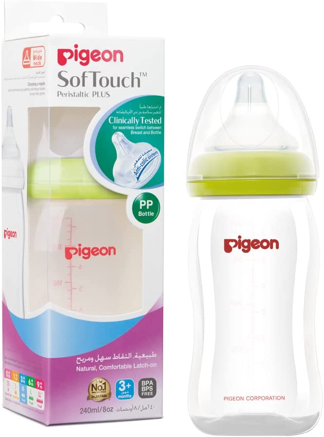 Pigeon Softtouch Wide Neck Bottle 240 Ml - Pack Of 1 Colors May Vary 00874