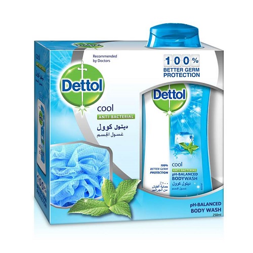 Dettol Shower Gel Cool 250 Ml + Puff