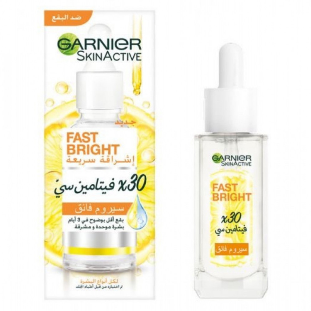 Garnier Fast Bright Face Serum, Brighter Skin 30x, For Spotless Skin, With Vitamin C & Niacinamide, Skinactive, 50 Ml