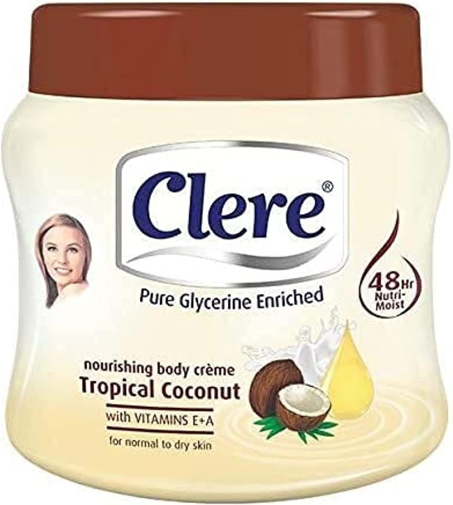 Clere Coconut Body Moisturizing Cream With Vitamin E & A By Clere - 500 Ml