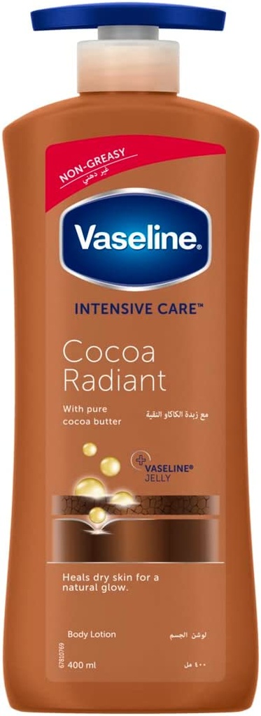 Vaseline Body Lotion Cocoa Radiant With Cocoa Butter Non-greasy Formula Restores Glow To Dull Dry Skin 400ml