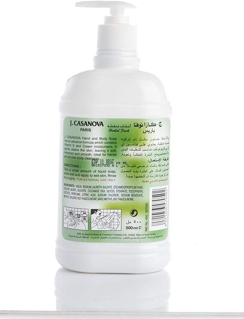 Casanova Hand And Body Soap - Herbal Fresh 500 Ml