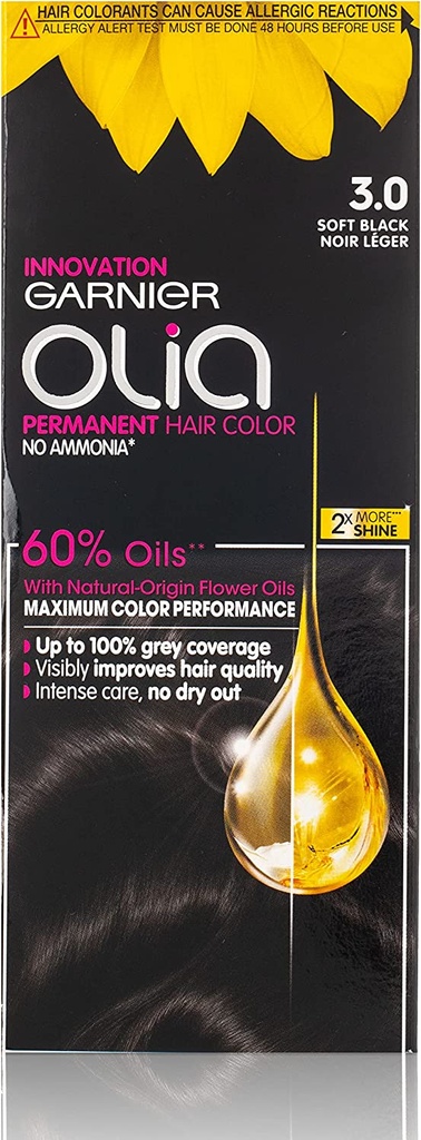 Garnier Olia No Ammonia Permanent Hair Color With 60% Oils 3.0 Soft Black