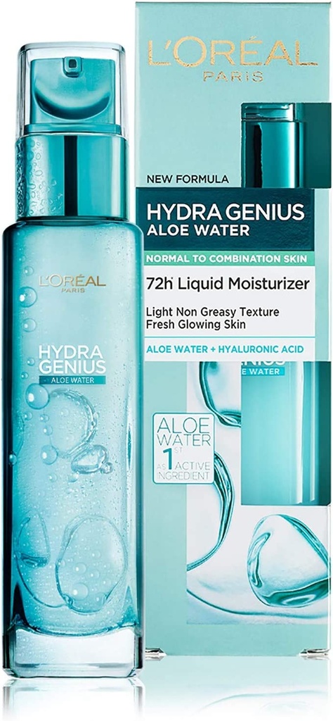 L'oréal Paris Hydra Genius Aloe Water 72h Liquid Moisturizer Normal To Combination Skin 70 Ml