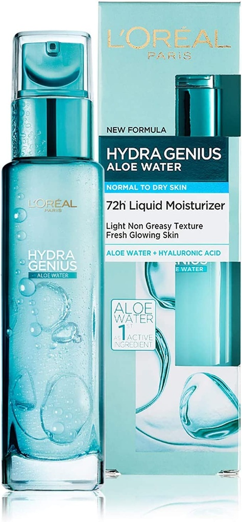 L'oreal Paris Hydra Genius Aloe Water And Hyaluronic Acid 72h Liquid Moisturizer 70ml Normal To Dry Skin