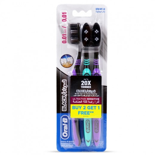 Oral-B Ultra Thin Sensitive Toothbrush - Extra Soft - 3 Pieces - Black