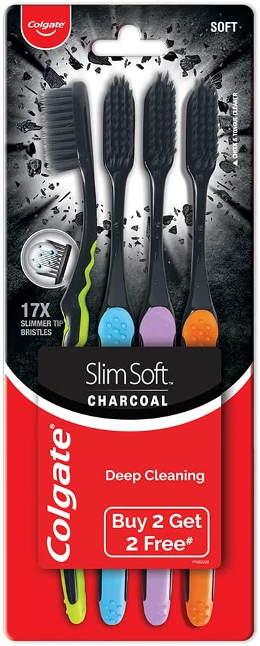 Colgate Slim Soft Charcoal Toothbrush 17x Slimmer Soft Tip Bristles (buy 2 Get 2)