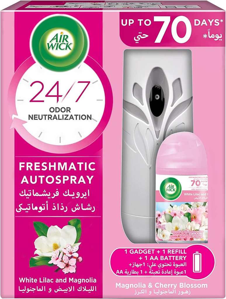 Air Wick Freshmatic Freshner Autospray Kit (1 Gadget 1 Refill And 1 Aa Battery) Cherry Blossom 250 Ml - White