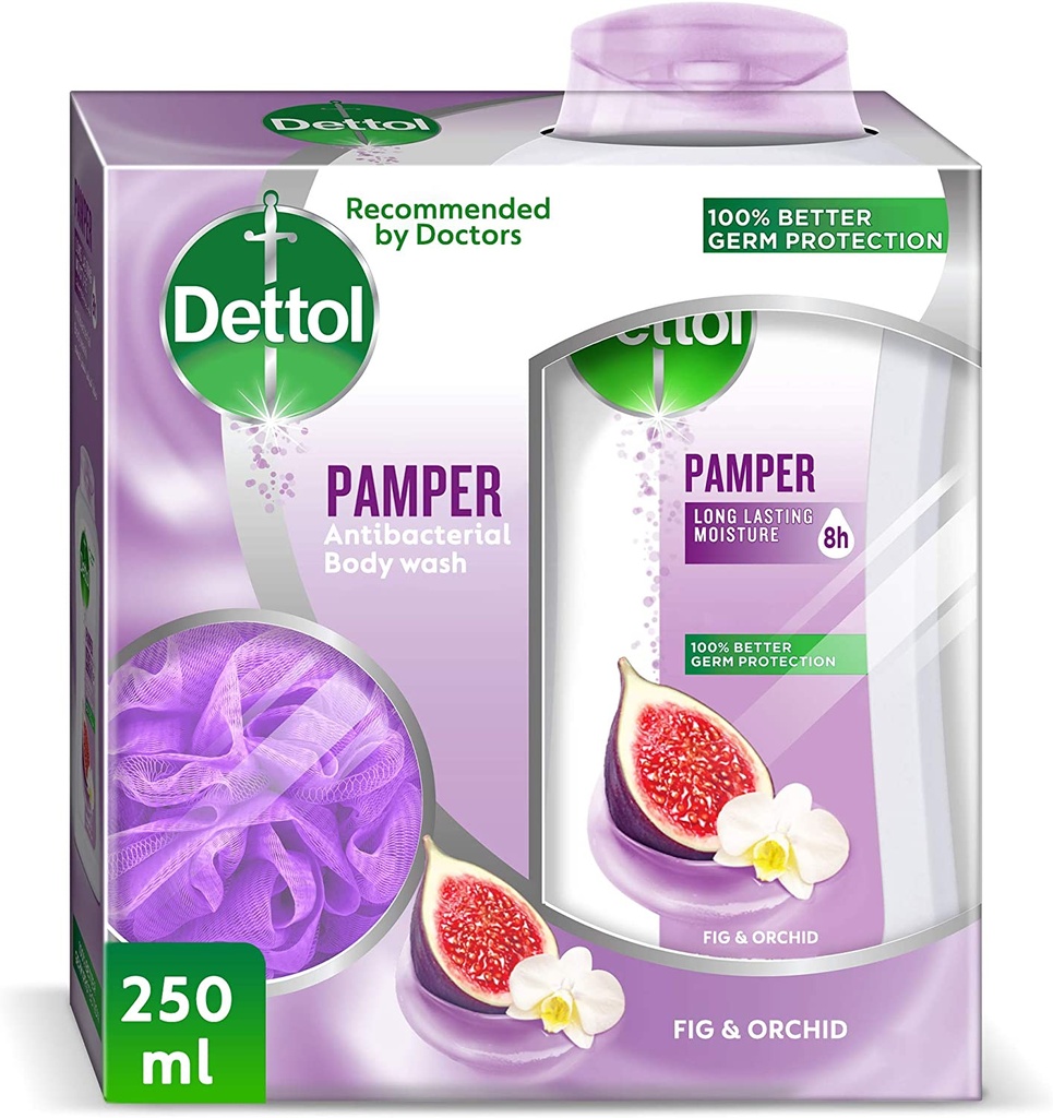 Dettol Pamper Anti-bacterial Body Wash 250 Mlwith Puff