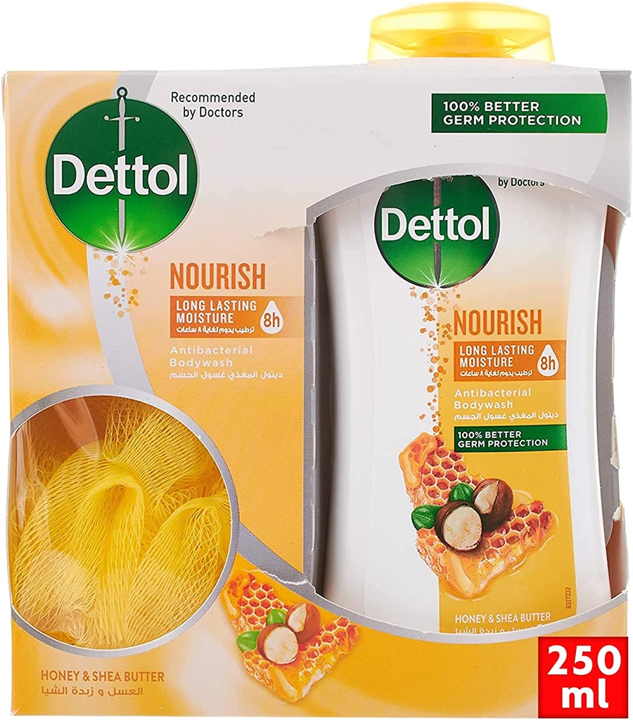 Dettol Nourish Shower Gel & Body Washhoney & Shea Butter Fragrance With Puff250ml