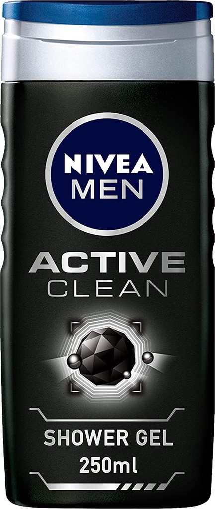 Nivea Men 3in1 Shower Gel Body Wash Active Clean Charcoal Woody Scent 250ml