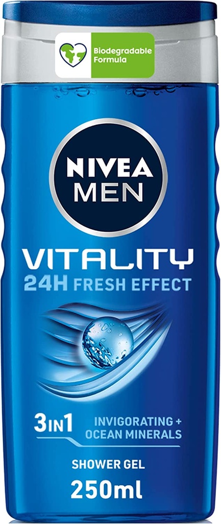 Nivea Men 3in1 Shower Gel Body Wash Vitality Fresh Masculine Scent 250ml