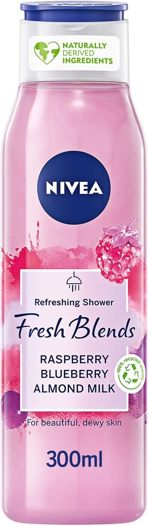 Nivea Shower Gel Body Wash Fresh Blends Raspberry & Blueberry And Almond Milk 300ml