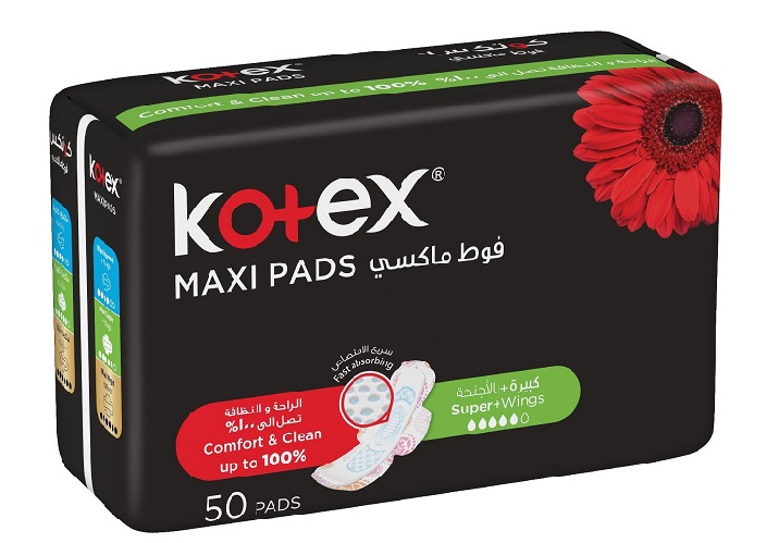 Kotex Maxi Pads Super With Wings50 Pads