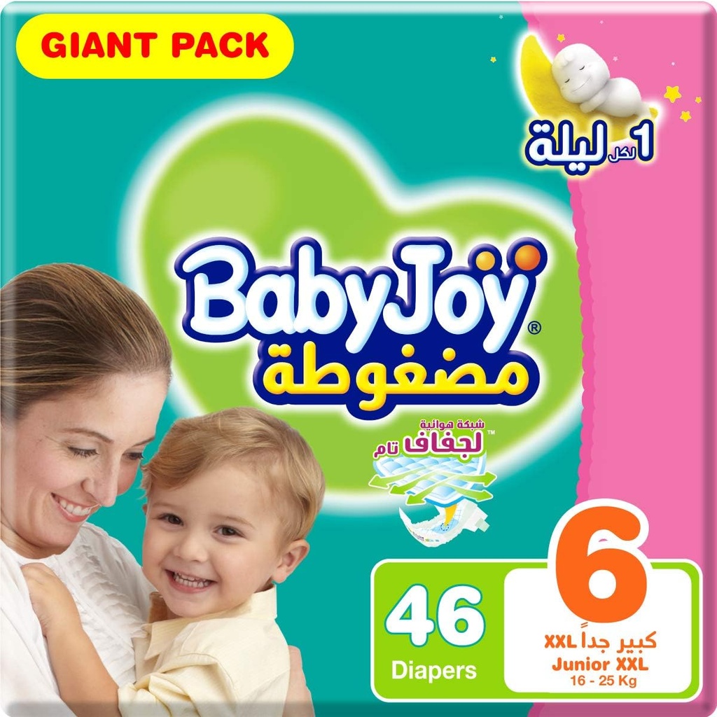 Babyjoy Compressed Diamond Pad Diaper Giant Pack Junior Xxl Size 6 Count 46 16+ Kg