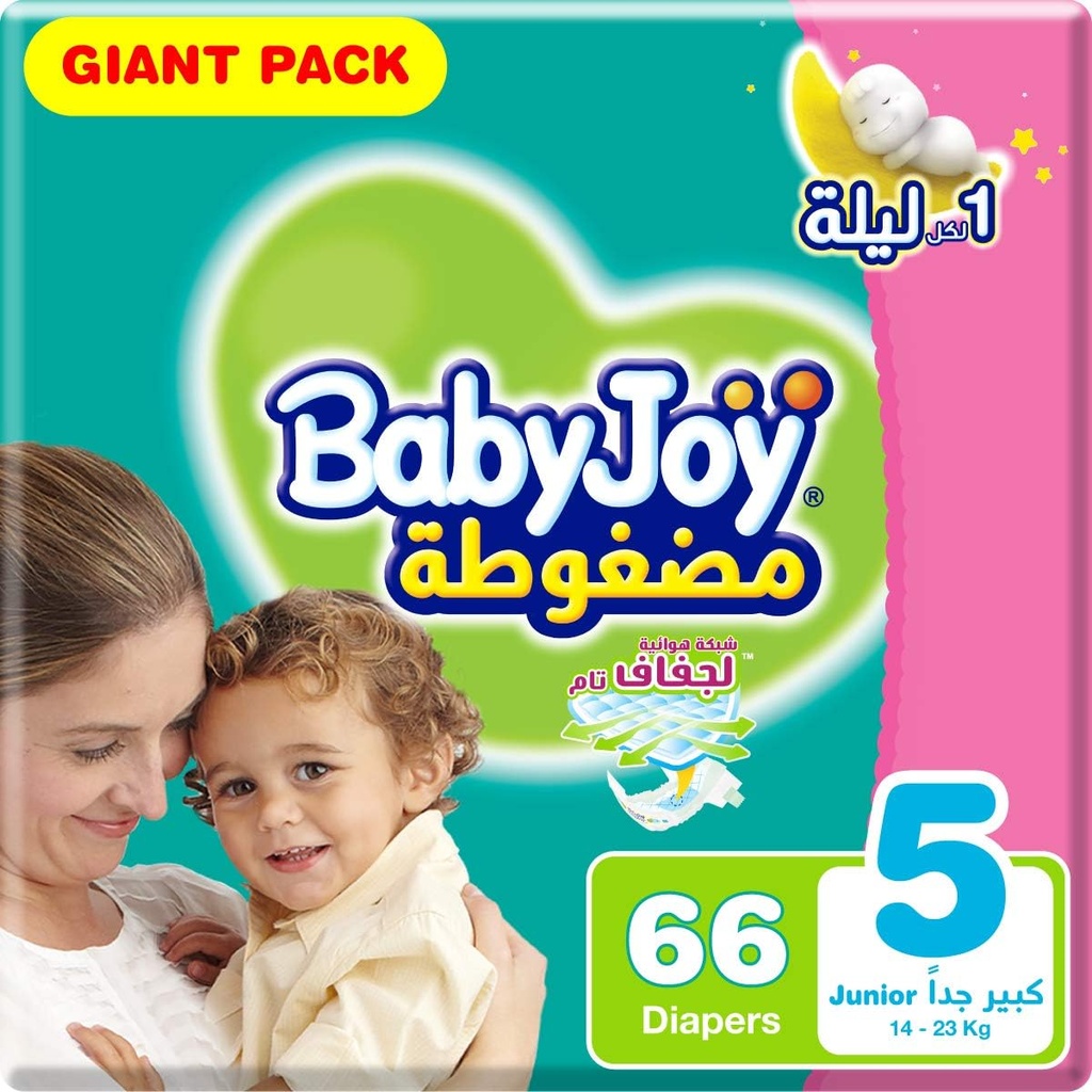Babyjoy Compressed Diamond Pad Size 5 Junior 14-25 Kg Giant Pack 66 Diapers