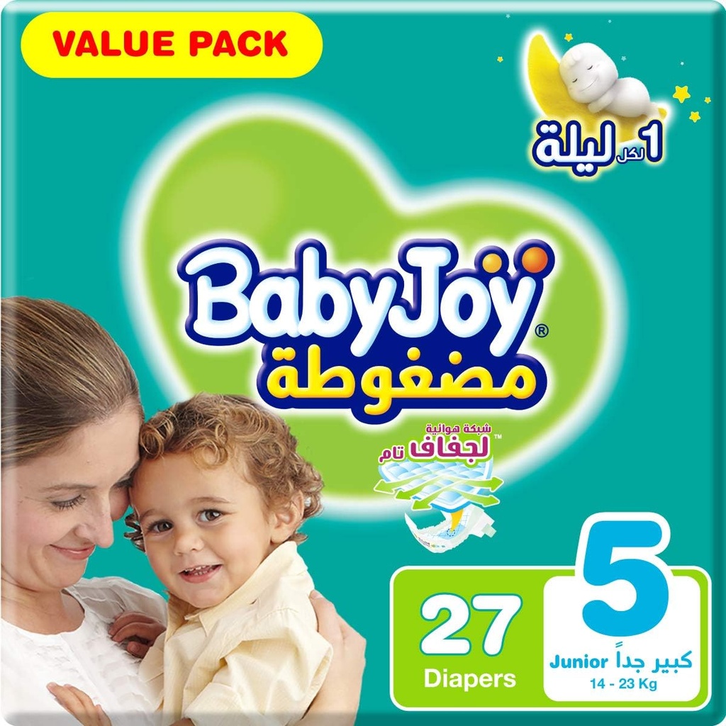 Babyjoy Compressed Diamond Pad Size 5 Junior 14-25 Kg Value Pack 27 Diapers