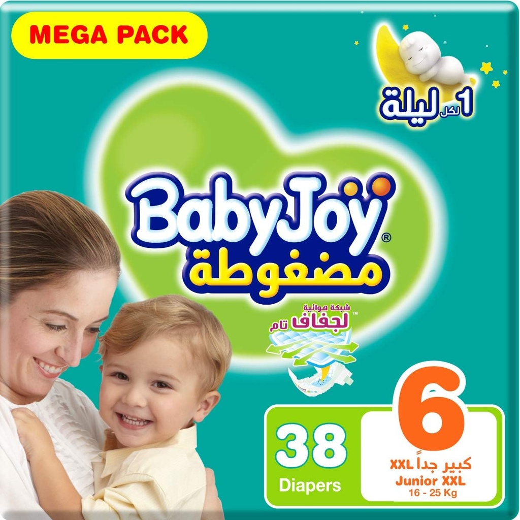 Babyjoy Compressed Diamond Pad Size 6 Junior Xxl 16+ Kg Mega Pack 38 Diapers