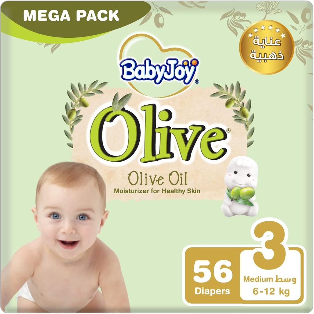 Babyjoy Olive Size 3 Medium 6-12 Kg Mega Pack 56 Diapers