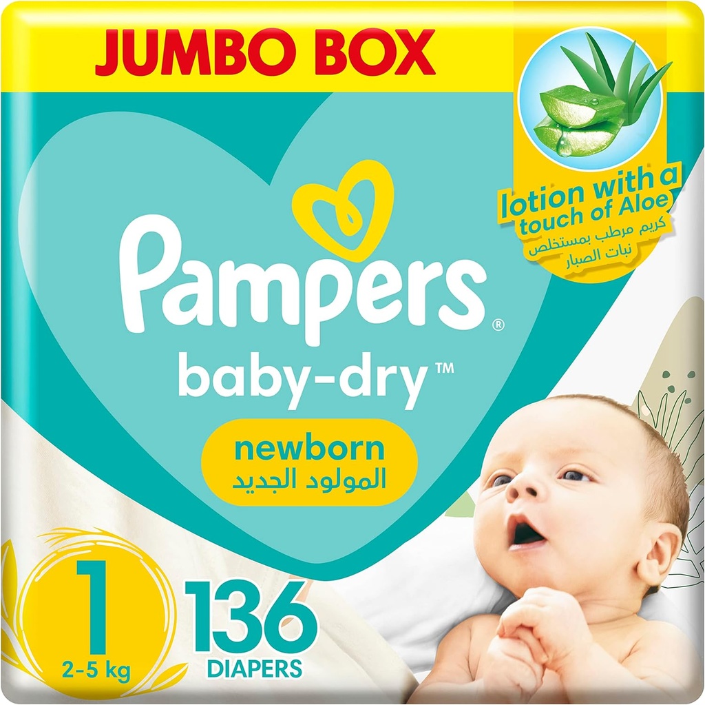 Pampers Baby-dry Size 1 Newborn 2-5 Kg Jumbo Box 136 Diapers