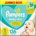 Pampers Baby-dry Size 1 Newborn 2-5 Kg Jumbo Box 136 Diapers