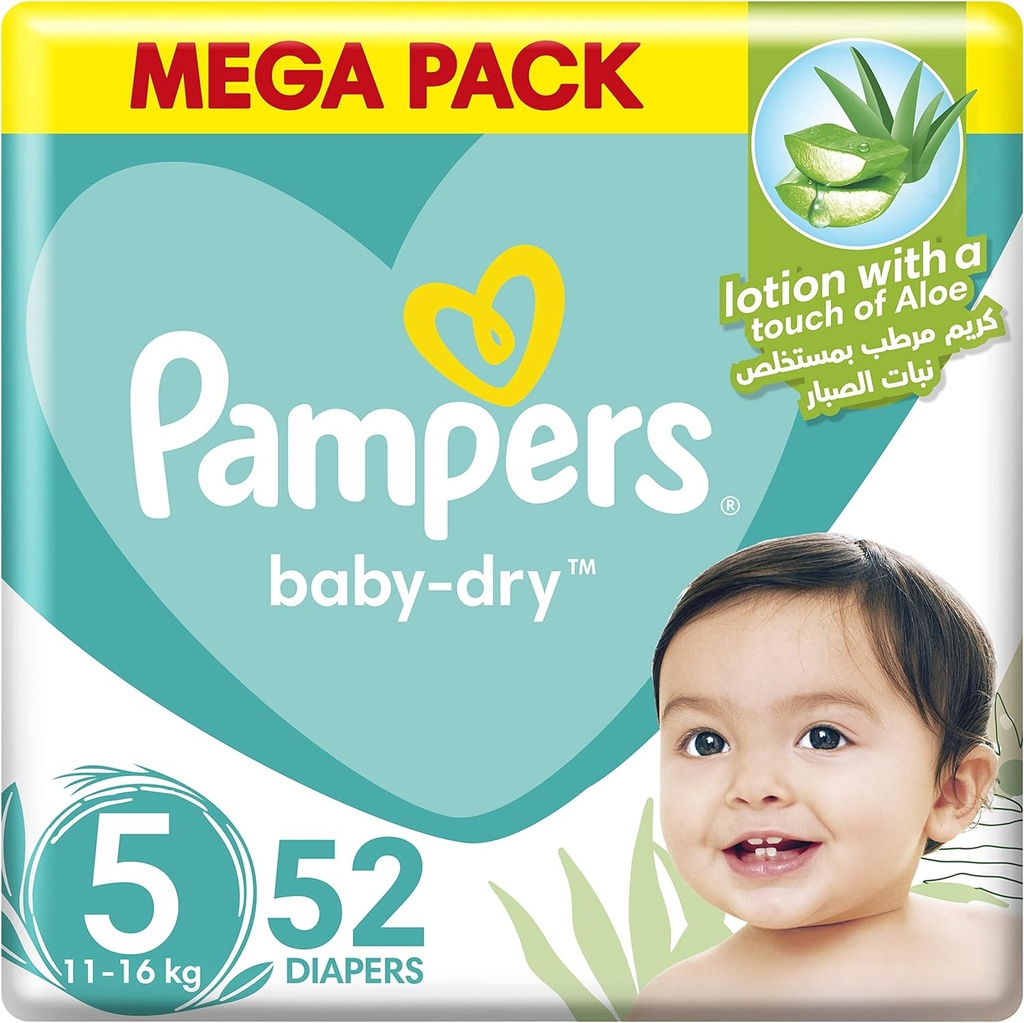 Pampers Baby-dry Size 5 Junior 11-18 Kg Mega Pack 52 Diapers