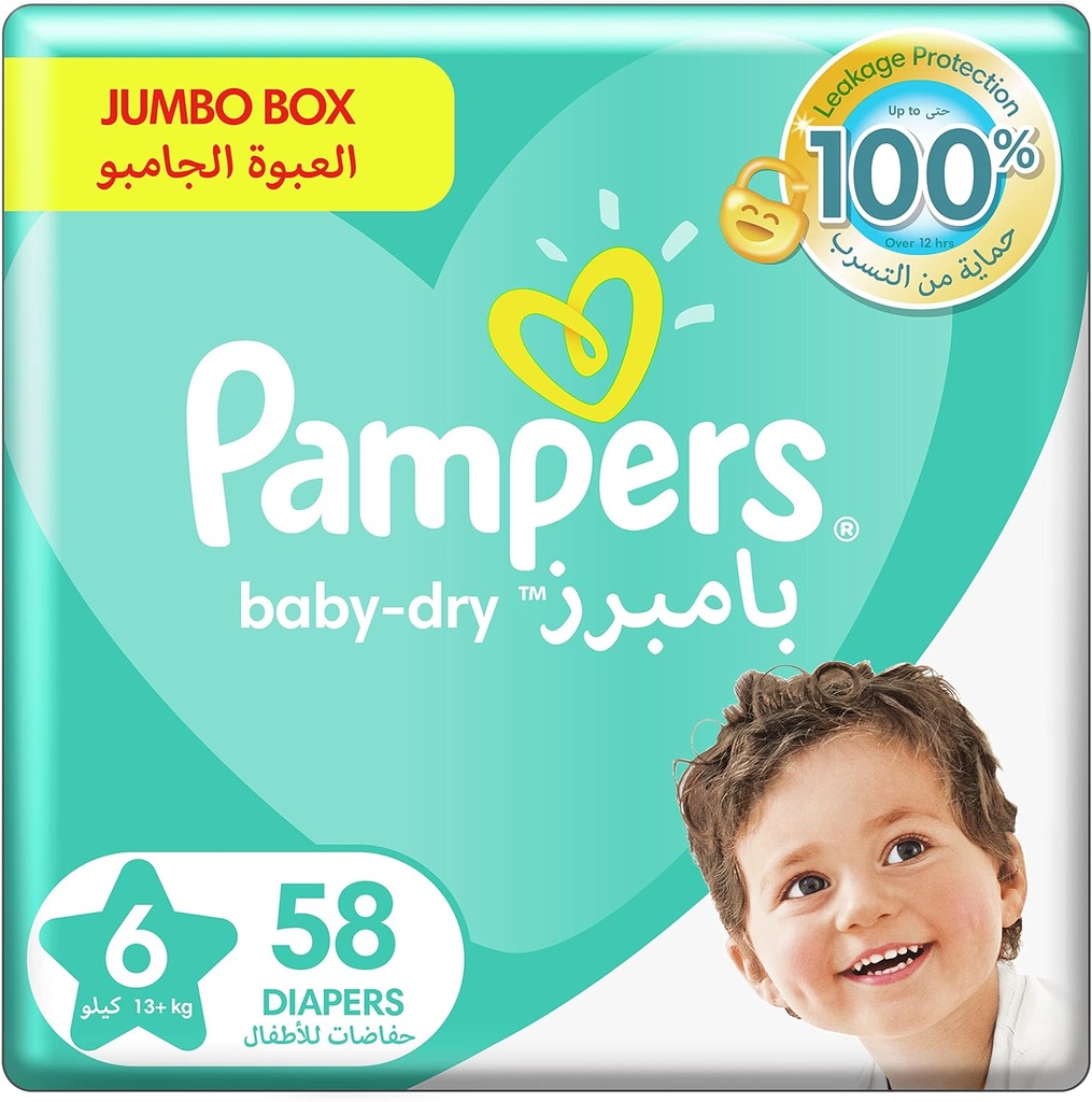 Pampers Baby-dry Size 6 Extra Large 13+ Kg Jumbo Box 58 Diapers