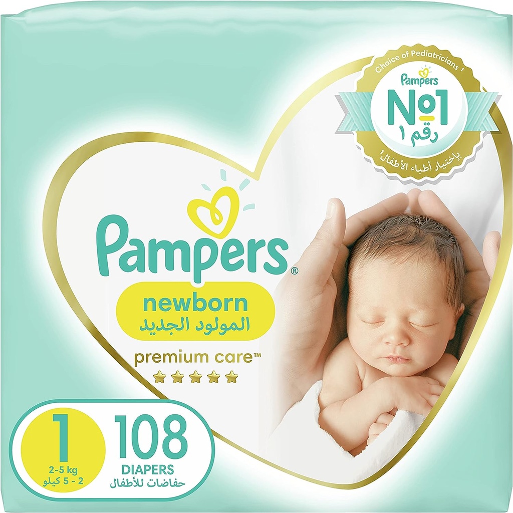 Pampers Premium Care Size 1 Newborn 2-5 Kg Mega Pack 108 Diapers