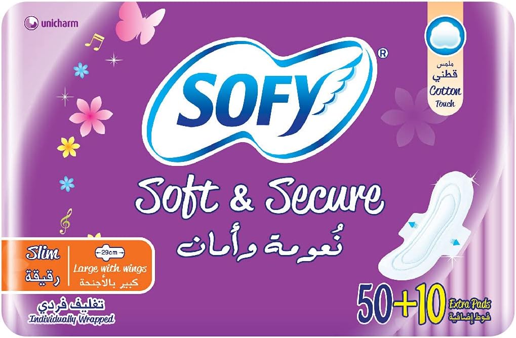 Sofy Soft & Secure Slim Large 29 Cm Sanitary Pads With Wings Pack Of 50 + 10 Pads