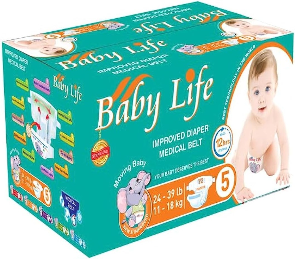 Baby Life Diapers Number (5) (72 Diapers) Box