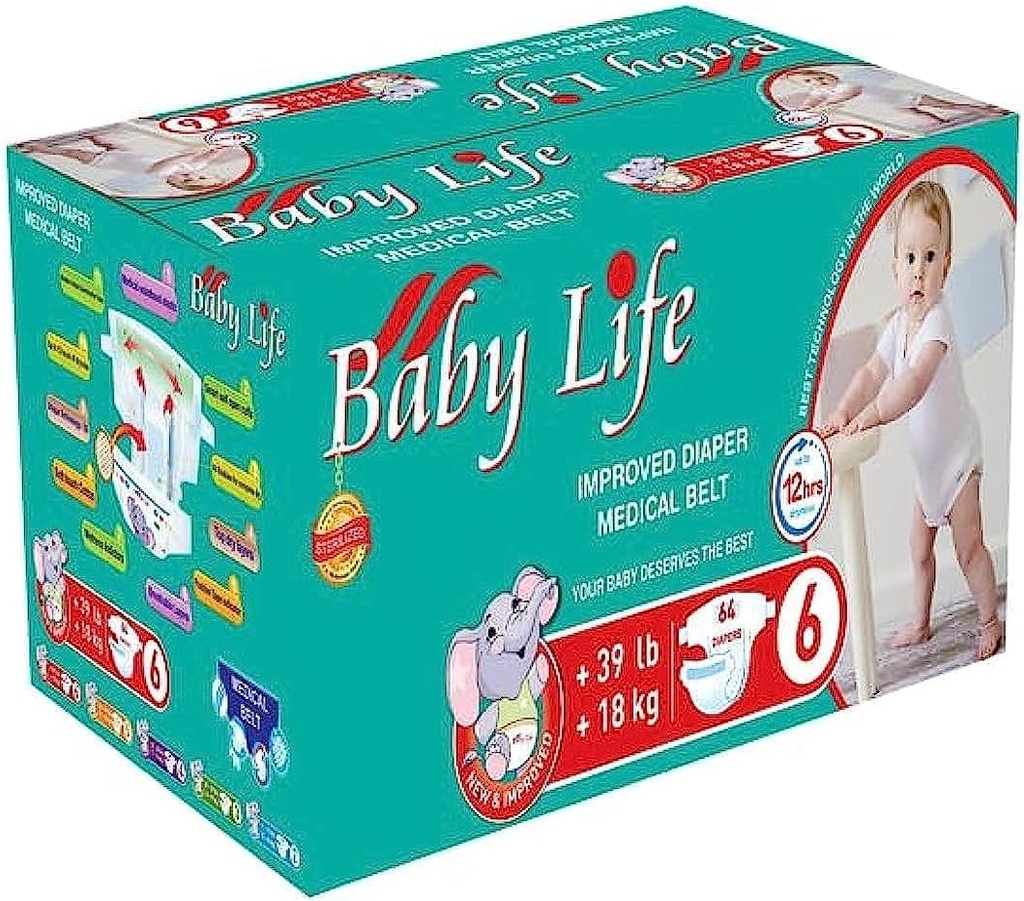 Baby Life Diapers Number (6) (64 Diapers) Box