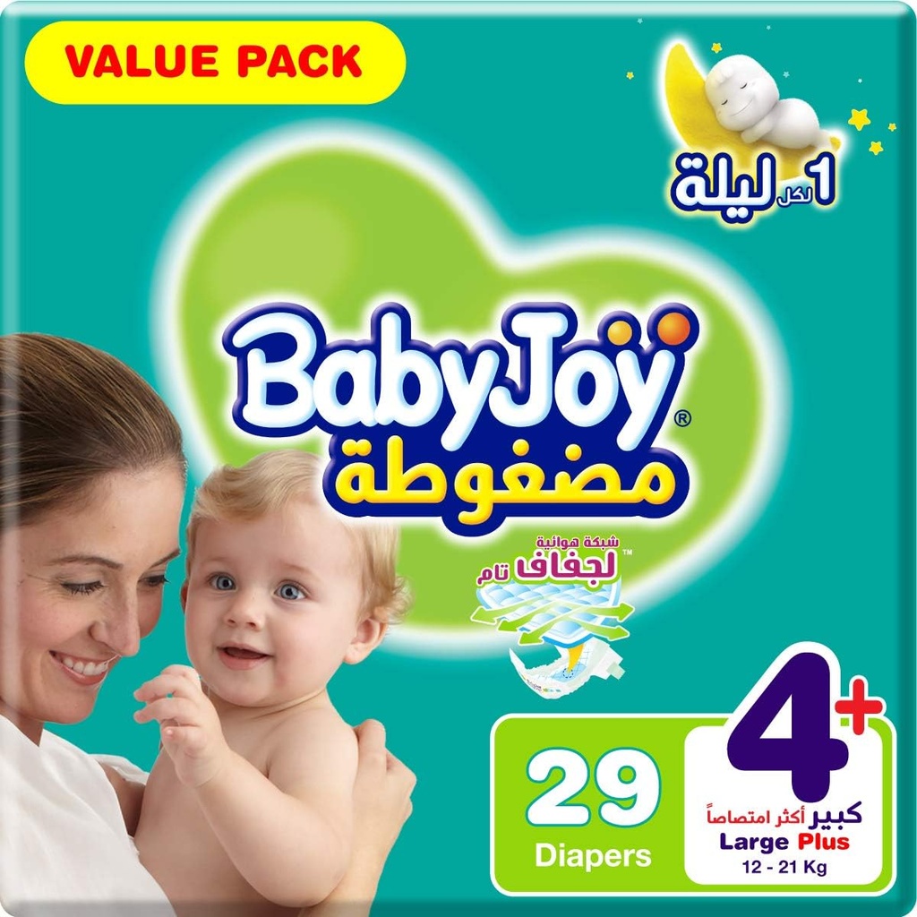 Babyjoy Compressed Diamond Pad Size 4+ Large Plus 12 To 21 Kg Saving Pack 10 Diapers