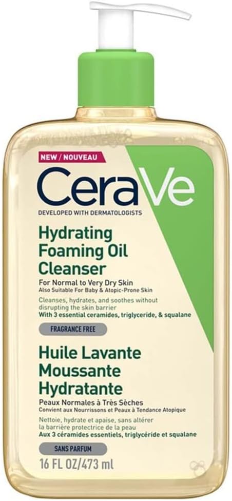 Cerave Hydrating Foaming Oil Cleanser 473ml For Normal To Very Dry Skin With Squalane Triglyceride And 3 Essential Ceramides. For Face And Body