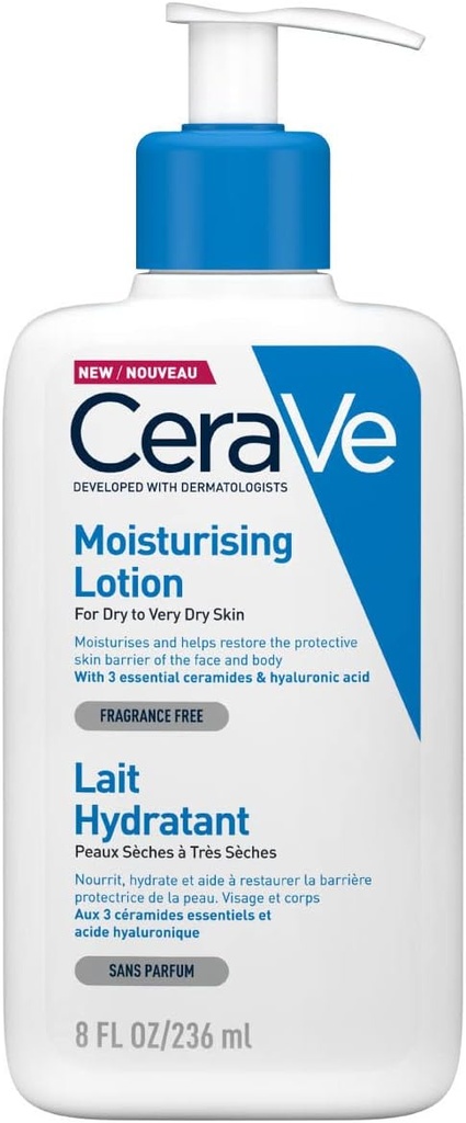 Cerave Moisturizing Lotion 24h Body And Face Moisturizer For Normal To Dry Skin With Hyaluronic Acid And Ceramides Non-comedogenic Oil-free Fragrance Free 8oz 236 Ml