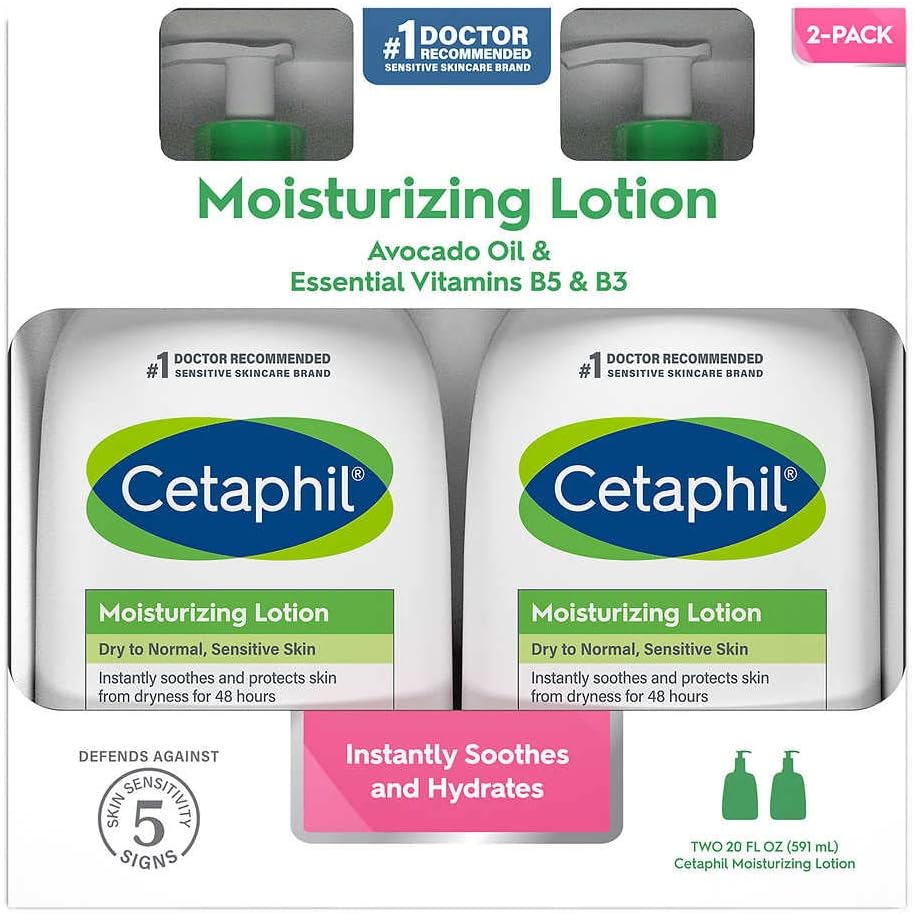 Cetaphil Moisturing Lotion Dry To Normal Sensitive Skin With Avocado Oil And Essential Vitamins B5 & B3-20 Fl Oz 2 Count