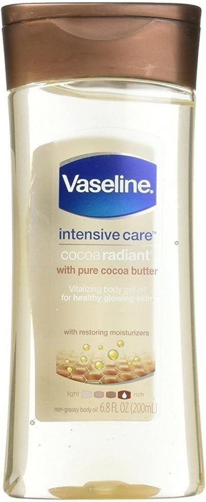 Vaseline Intensive Care Gel Cocoa Radiant Oil 6.8 Ounce (201ml) (6 Pack)