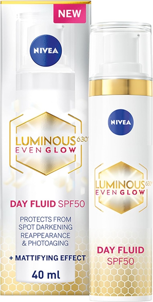 Nivea Luminous 630 Even Glow Anti Dark Spot Face Fluid Spf 50 Uva & Uvb Sun Protection Spotless Even Skin Hydrating Hyaluronic Acid & Vitamin E 40ml