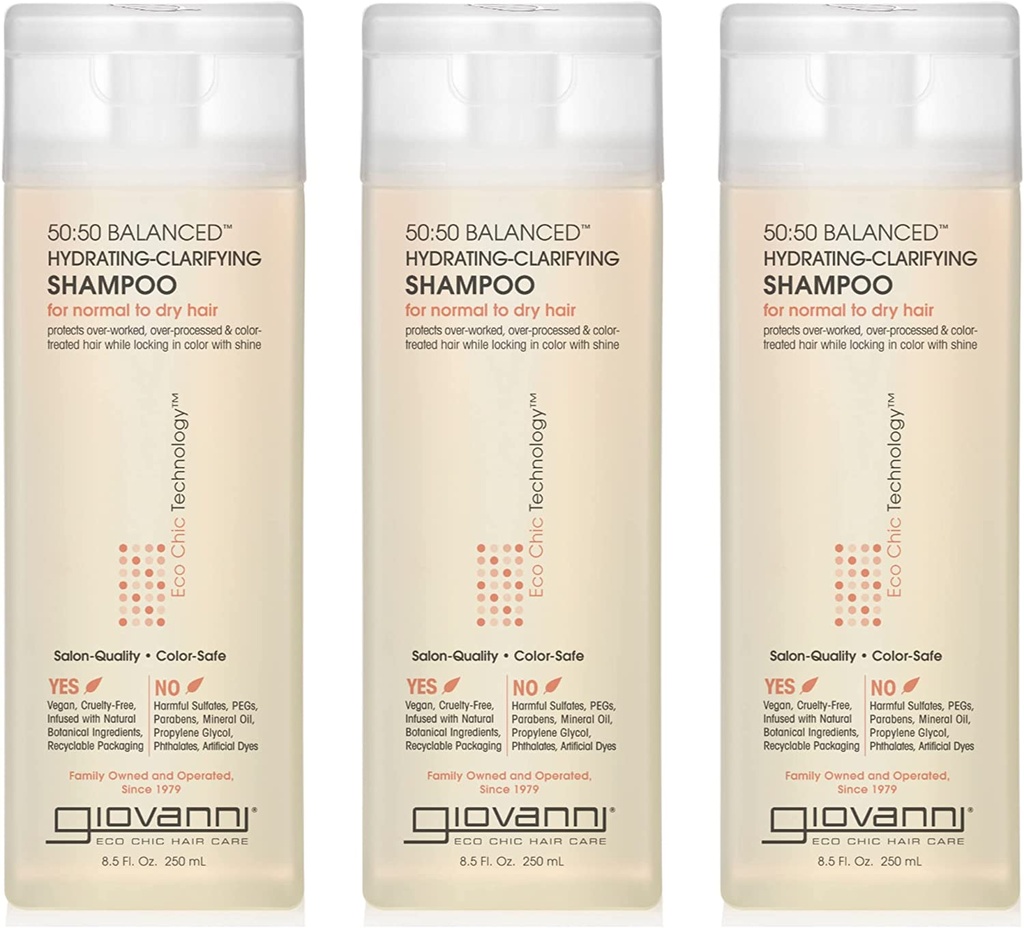 Giovanni Eco Chic 50:50 Balanced Hydrating Clarifying Shampoo - Leaves Hair Ph Balanced For Over-processed Hair Provides Moisture & Protection Salon Quality No Parabens Color Safe - 8.5 Oz