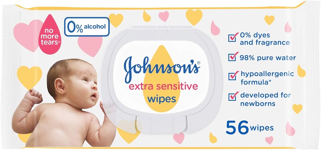 Johnsones Baby Wipes Extra Sensitive 98% Pure Water Pack Of 56 Wipes