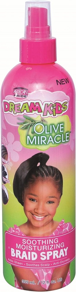African Pride Dream Kids Olive Miracle Moisturizing Braid Spray - Helps Strengthen & Protect Hair Excellent For Braids Twists Locks & Natural Styles 12 Oz