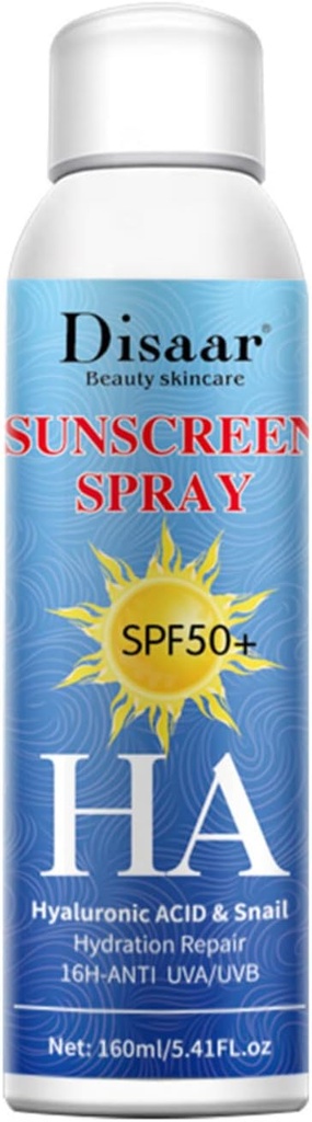 Disaar Beauty Sunscreen Spray Spf50+ Ha Hyaluronic Acid Snail Hydration Repair Uva/uvb 160ml/5.41oz