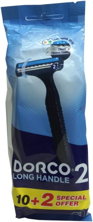 Dorco Tg 711nv-12mp Twin Blade Long Handle Shaving Razor In Poly Bag 12-pieces Black