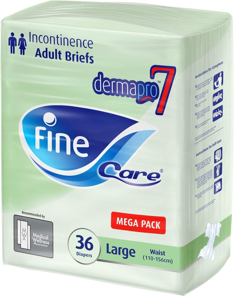 Fine Care Adult Diapers Size Large Waist (110-156cm) Pack Of 36 Incontinence  Briefs Disposable And Highly Absorbent.