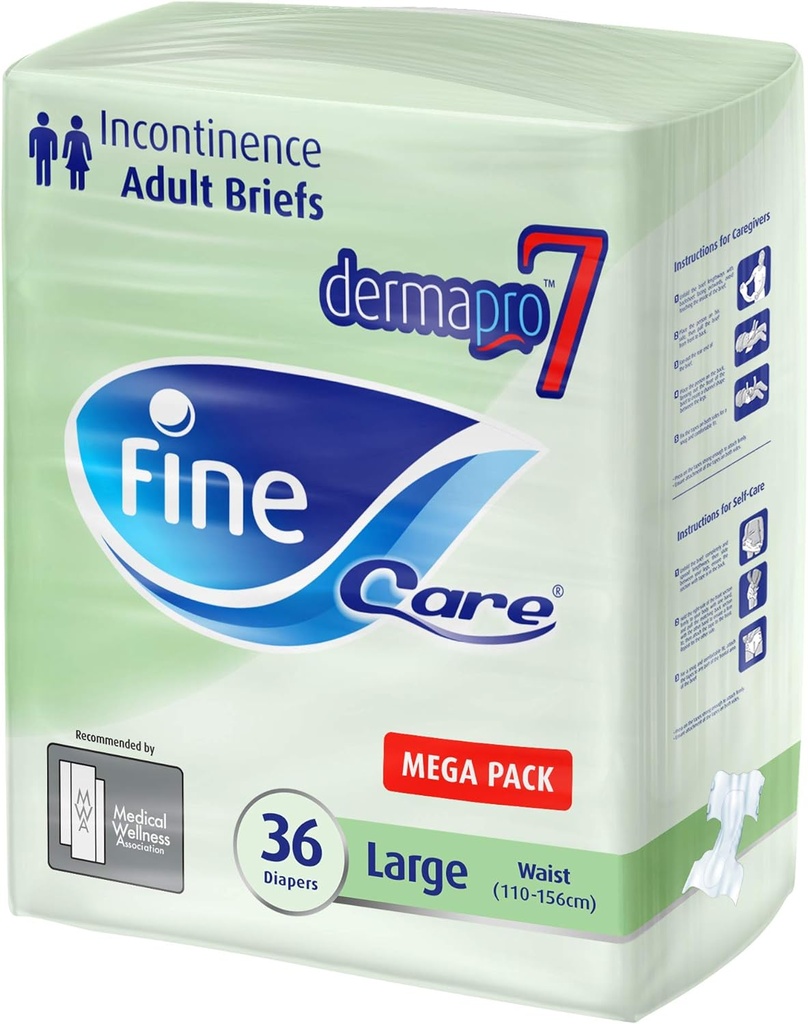 Fine Care Adult Diapers Size Large Waist (110-156cm) Pack Of 36 Incontinence Unisex Briefs Disposable And Highly Absorbent.