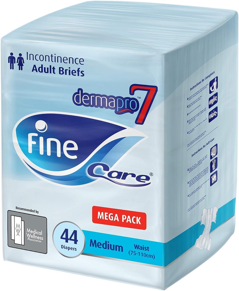 Fine Care Adult Diapers Size Medium Waist (75-110 Cm) Pack Of 44 Incontinence Unisex Briefs Disposable And Highly Absorbent.