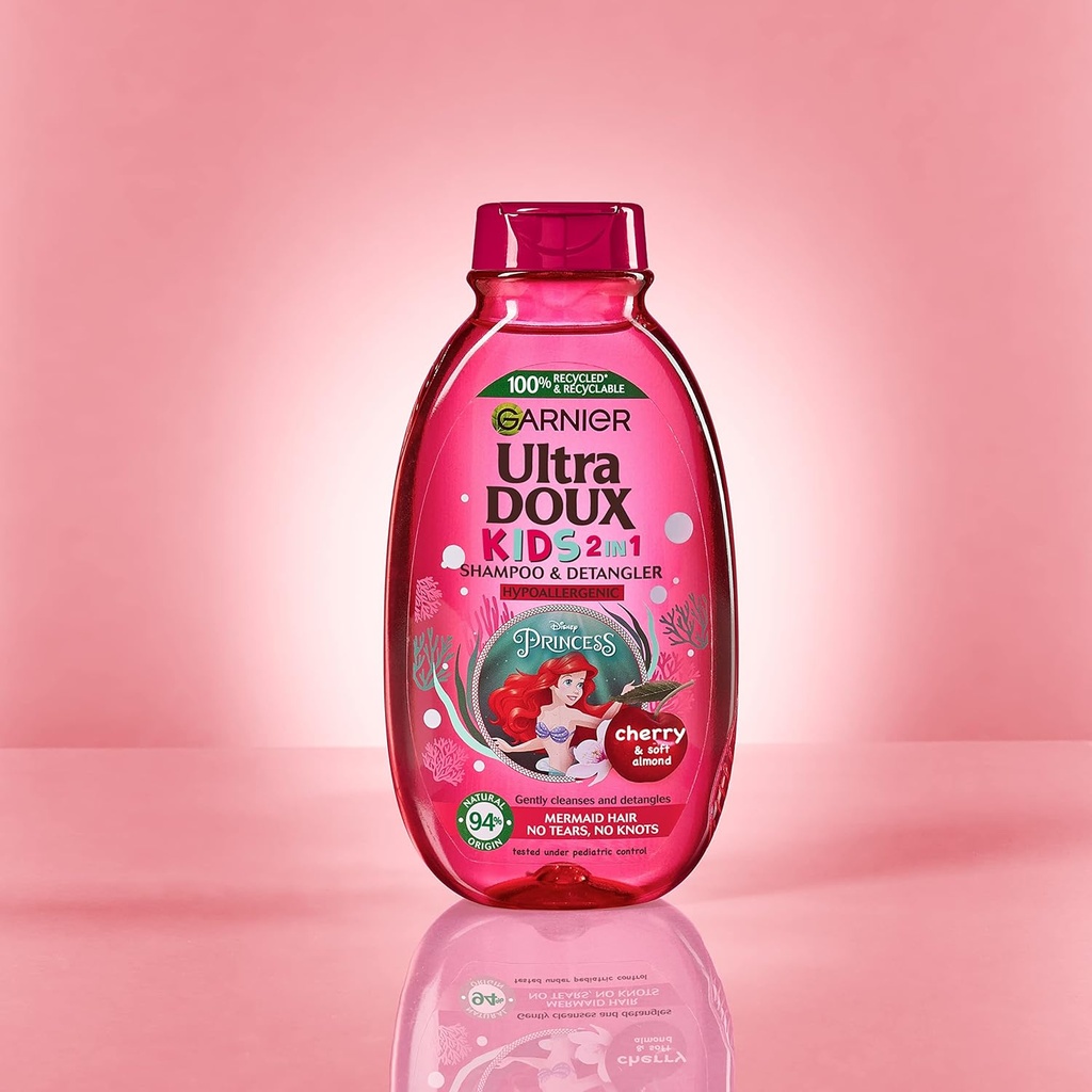 Garnier Ultra Doux Kids 2 In 1 Cherry Shampoo & Detangler 400ml - The Little Mermaid