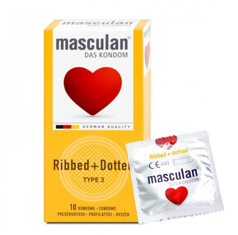 Masculan Type 3 Ribbed And Dotted Condoms 10-piece